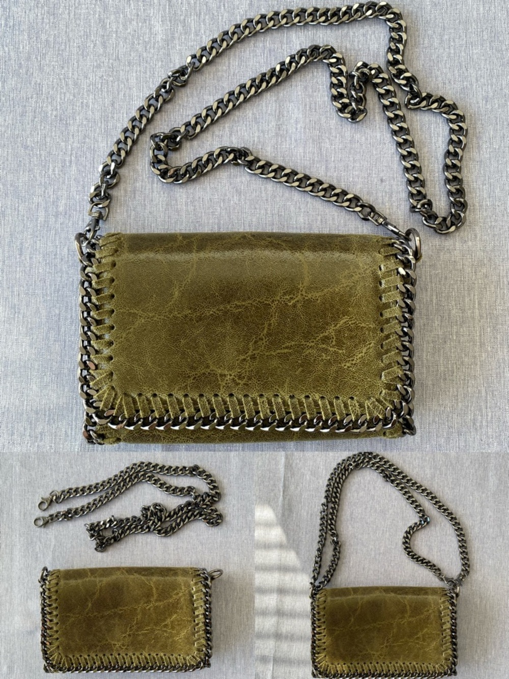 (Like New) 🇮🇹 Made in Italy | Olive Green Italian Leather Chain Purse Clutch